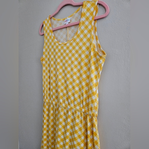 Lularoe Summer Sleeveless Midi Dress White & Yellow Gingham Plaid Size Large - Picture 3 of 11